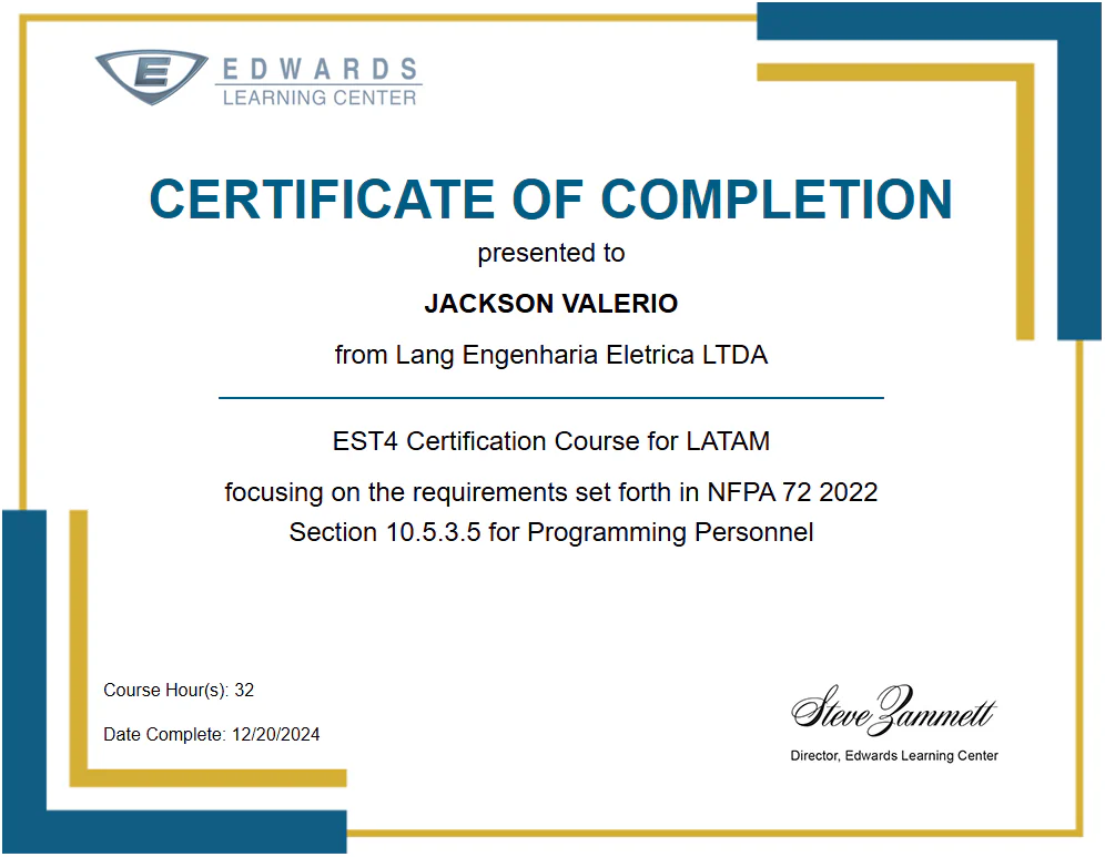Certificado Edwards EST4 Certification Course for LATAM